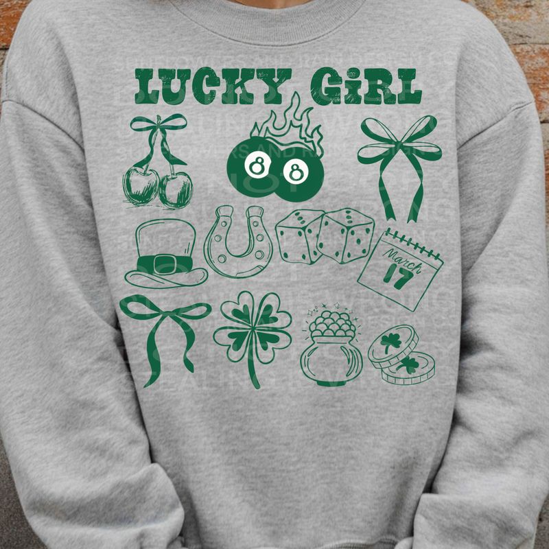 Lucky Girl  png file for sublimation and dtf shirts. Digital download only.