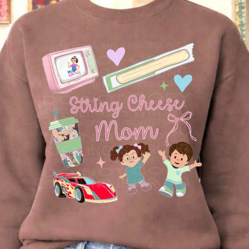 String cheese Mom png file for sublimation and dtf shirts. Digital download only.