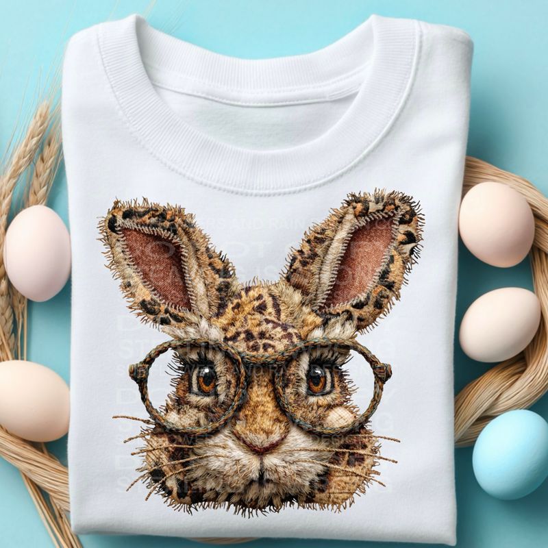 Leopard print Patchwork bunny png file for sublimation and dtf shirts. Digital download only.
