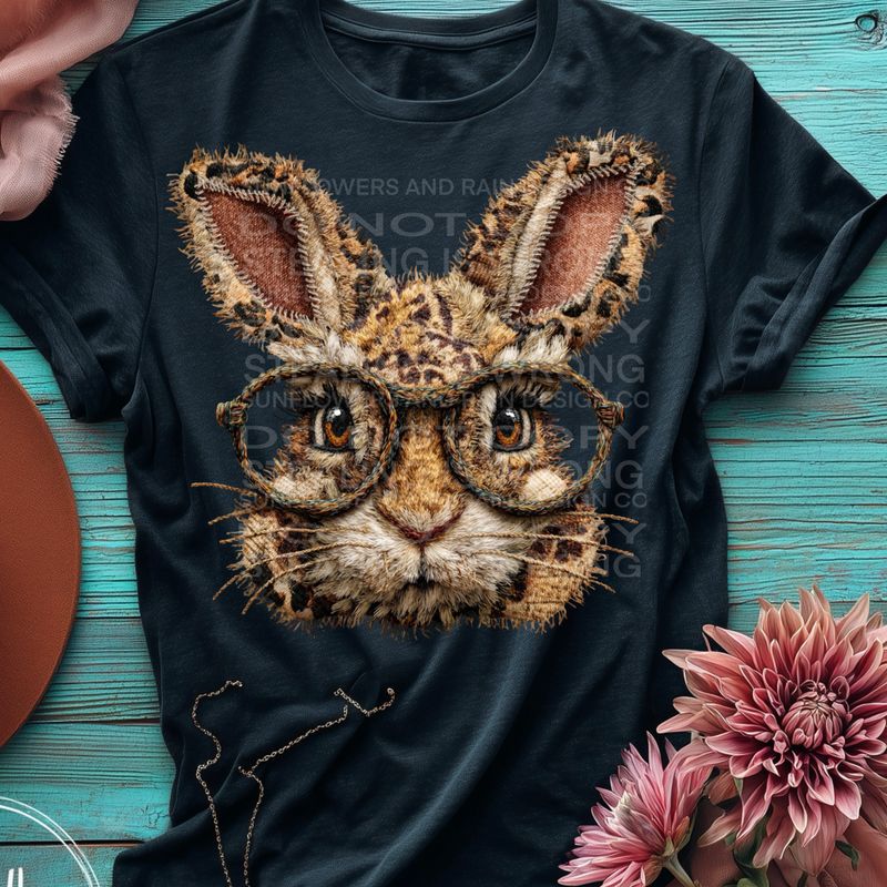 Leopard print Patchwork bunny png file for sublimation and dtf shirts. Digital download only.