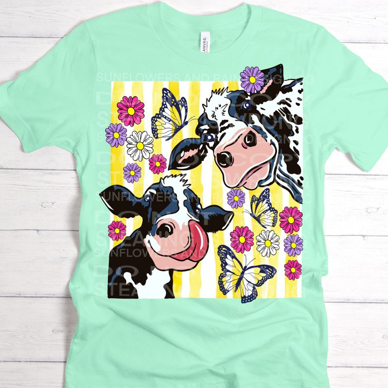Spring cows png file for sublimation and dtf shirts. Digital download only.
