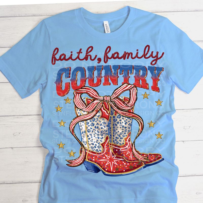 Faith, family, country  png file for sublimation and dtf shirts. Digital download only.