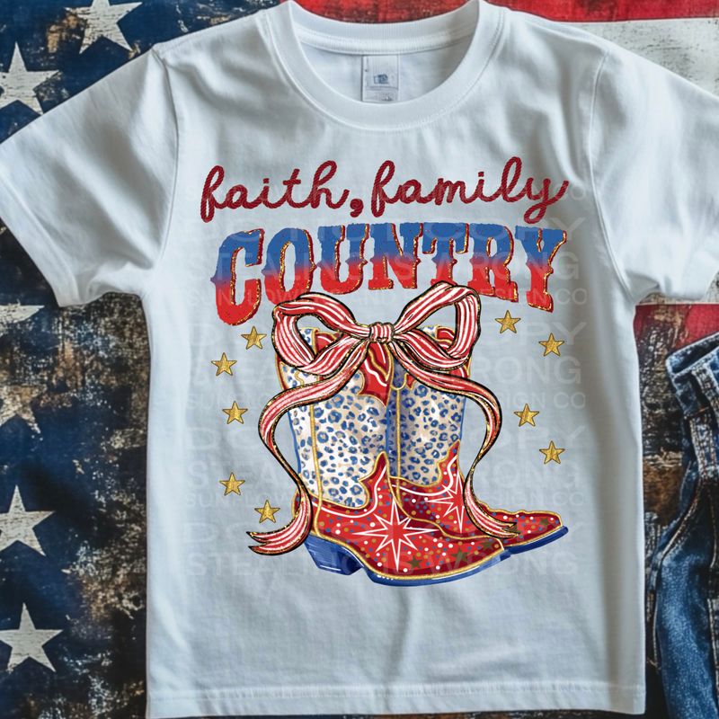 Faith, family, country  png file for sublimation and dtf shirts. Digital download only.