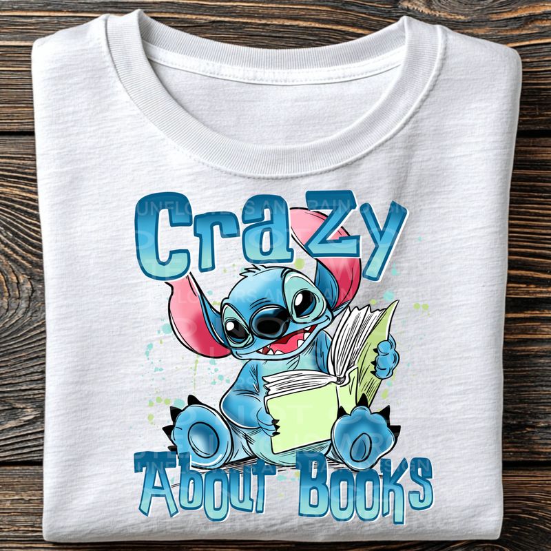Stitch crazy about books png file for sublimation and dtf shirts. Digital download only.