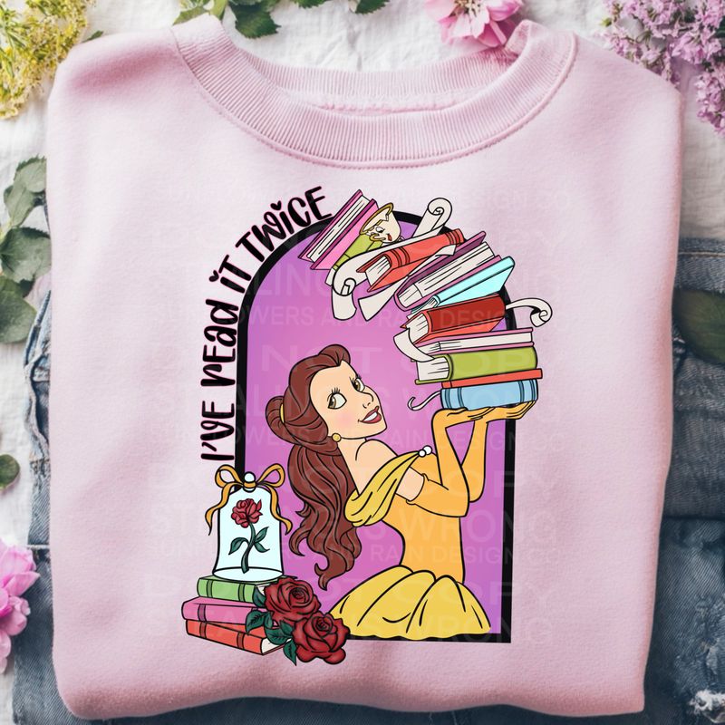 Belle with books. png file for sublimation and dtf shirts. Digital download only.