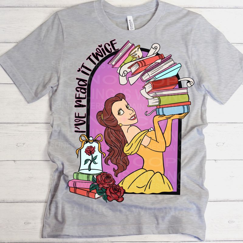Belle with books. png file for sublimation and dtf shirts. Digital download only.