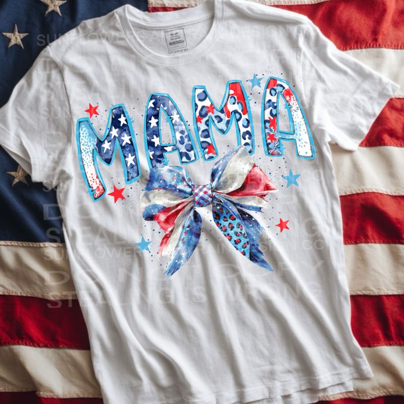 Coquette Mama red white &amp; blue. png file for sublimation and dtf shirts. Digital download only.
