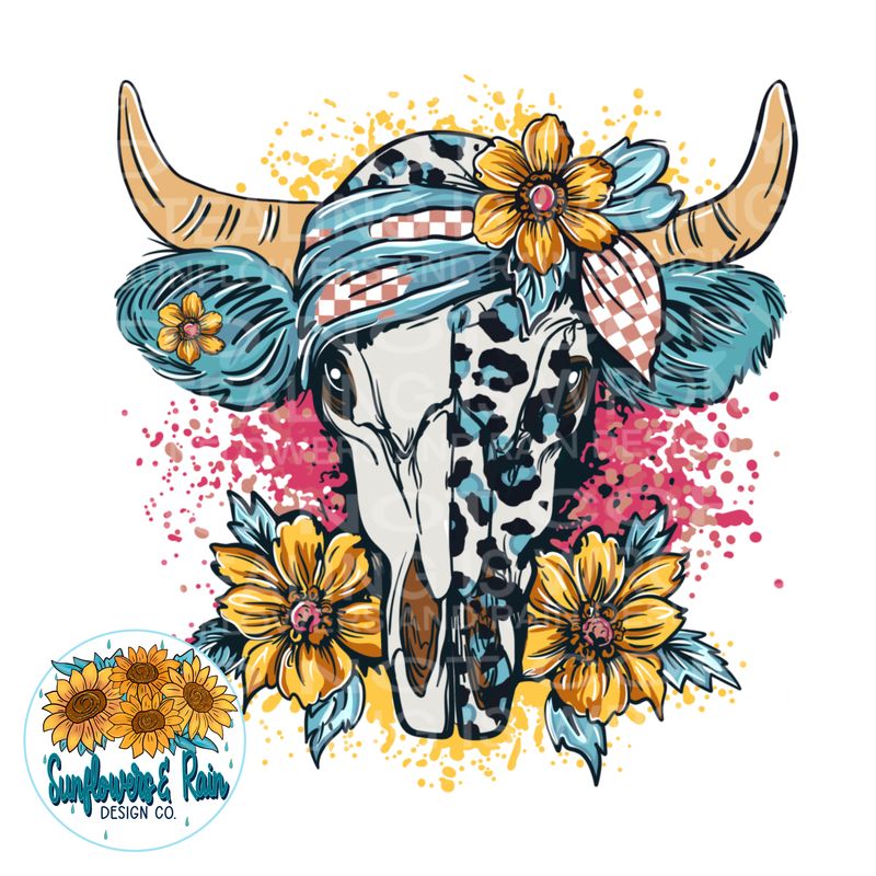 Western bull skull png file for sublimation and dtf shirts. Digital download only.