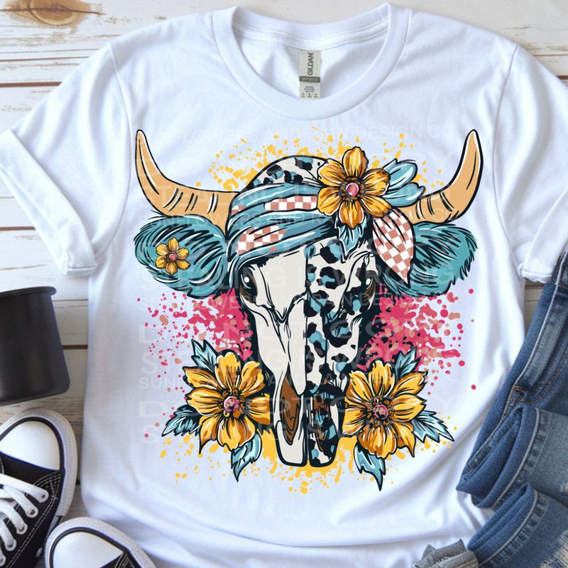 Western bull skull png file for sublimation and dtf shirts. Digital download only.