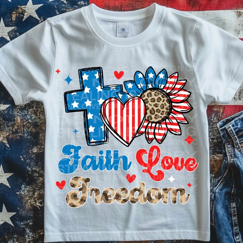 Faith love freedom  png file for sublimation and dtf shirts. Digital download only.