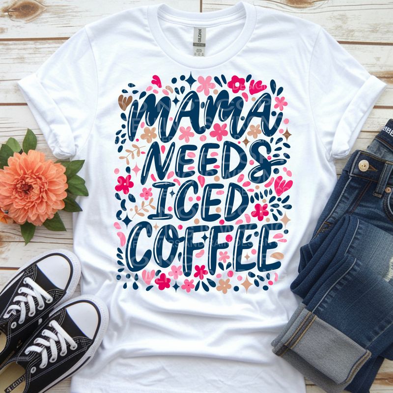 Mama needs iced coffee png file for sublimation and dtf shirts. Digital download only.