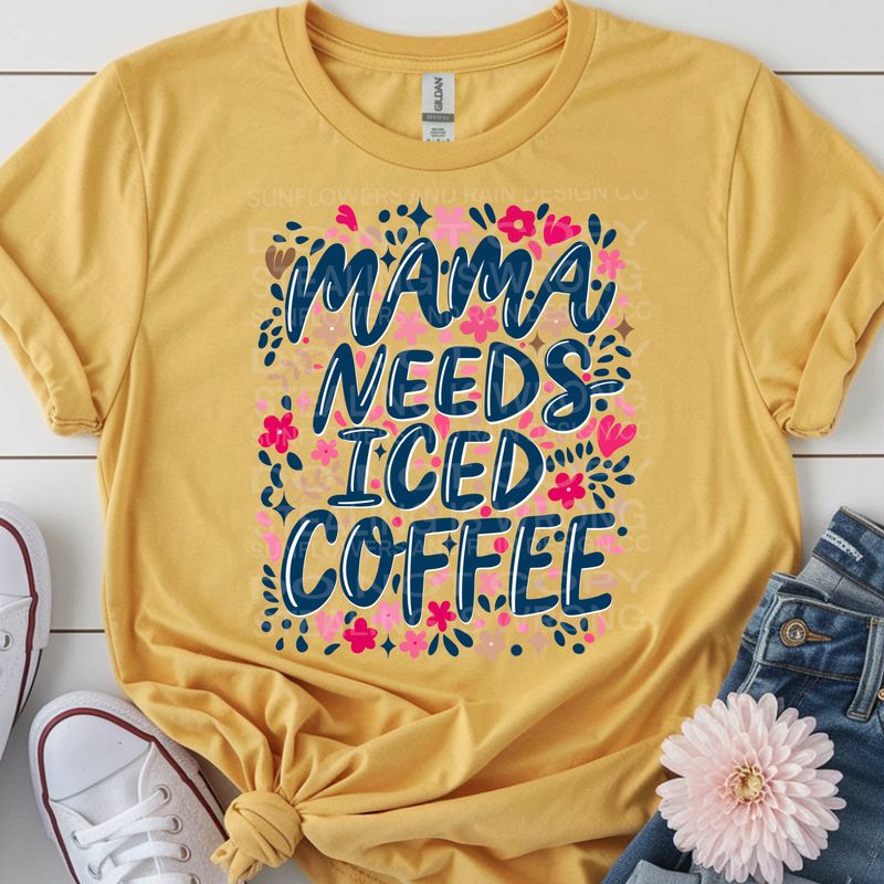 Mama needs iced coffee png file for sublimation and dtf shirts. Digital download only.