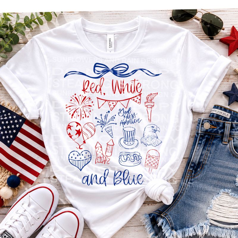 Red, white and blue png file for sublimation and dtf shirts. Digital download only.