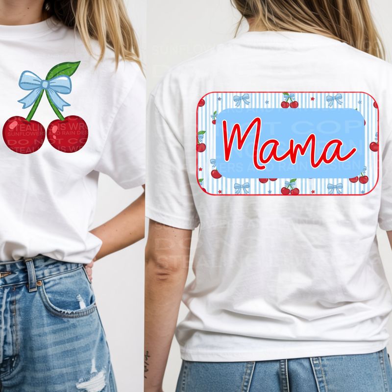 Mama cherry front and back png file for sublimation and dtf shirts. Digital download only.