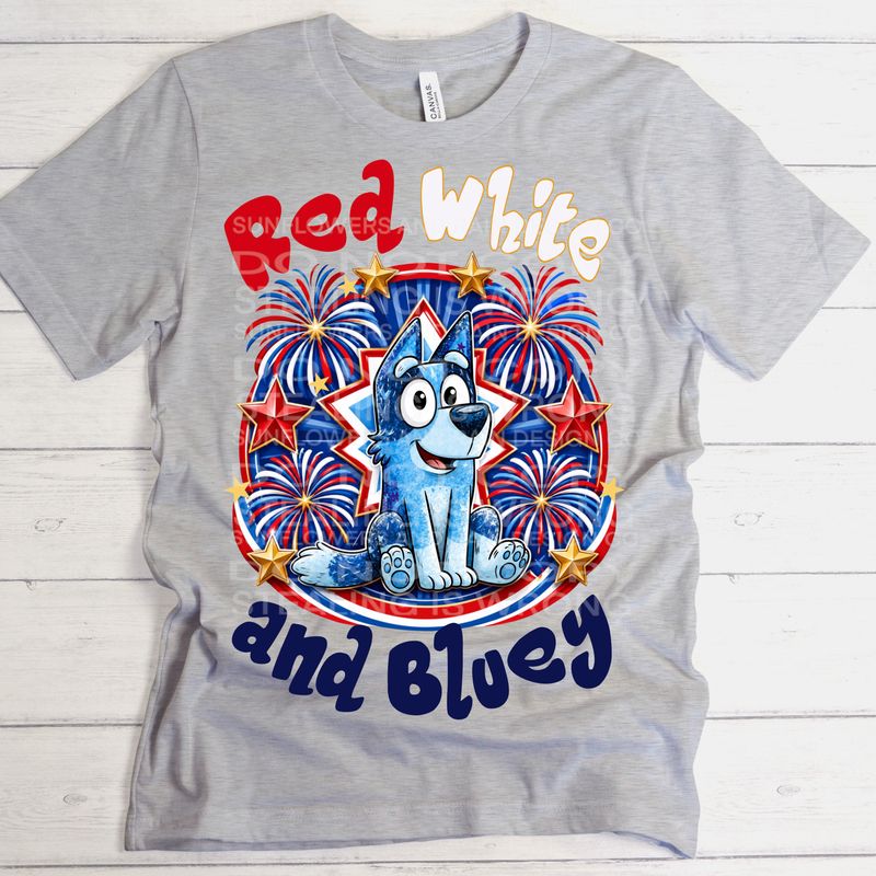 Red , white and bluey png file for sublimation and dtf shirts. Digital download only.