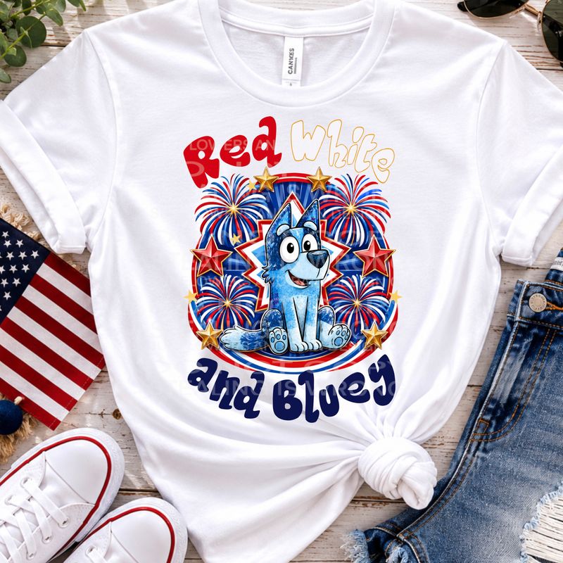 Red , white and bluey png file for sublimation and dtf shirts. Digital download only.