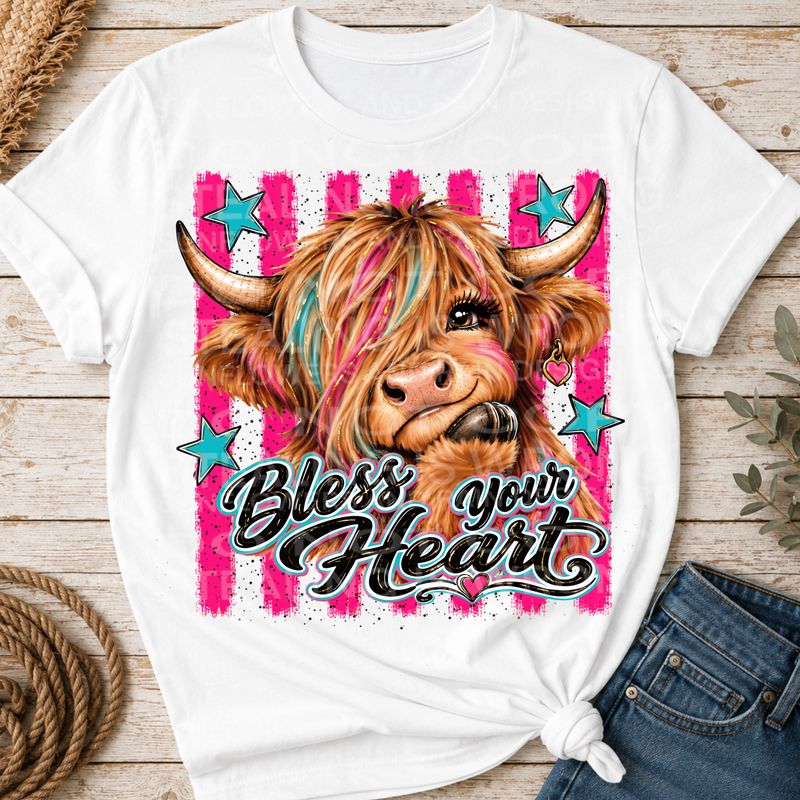 Bless your heart, highland cow png file.