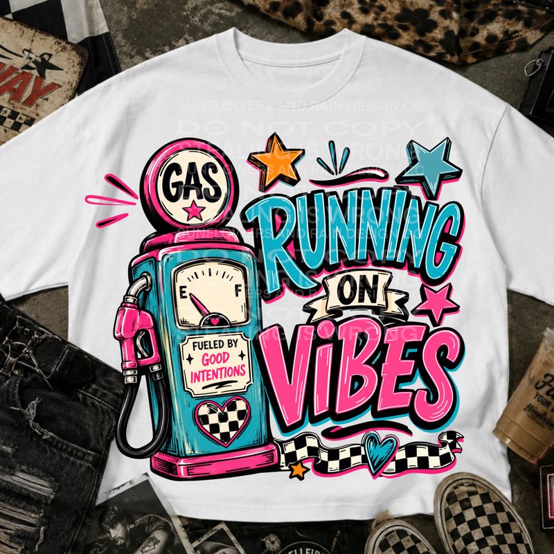 Running on vibes, gas station, png file.
