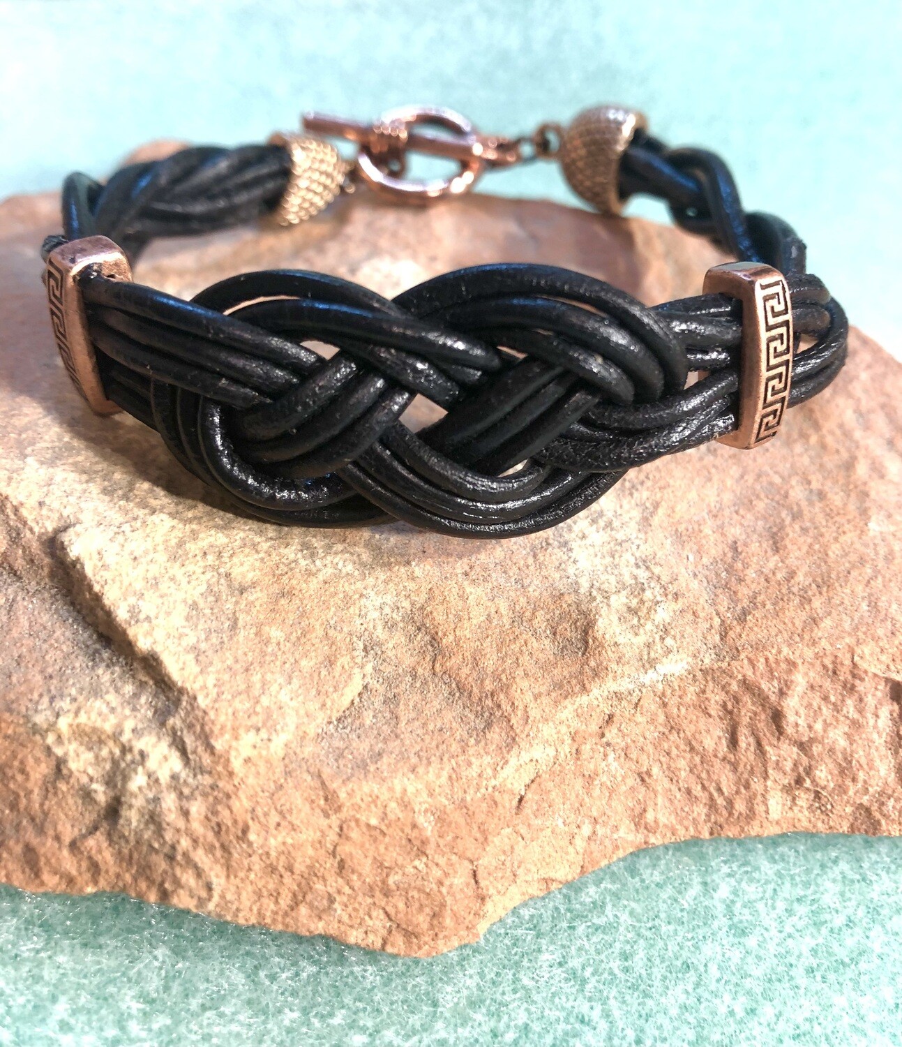 Unisex Bracelet - Black Leather Celtic Knot