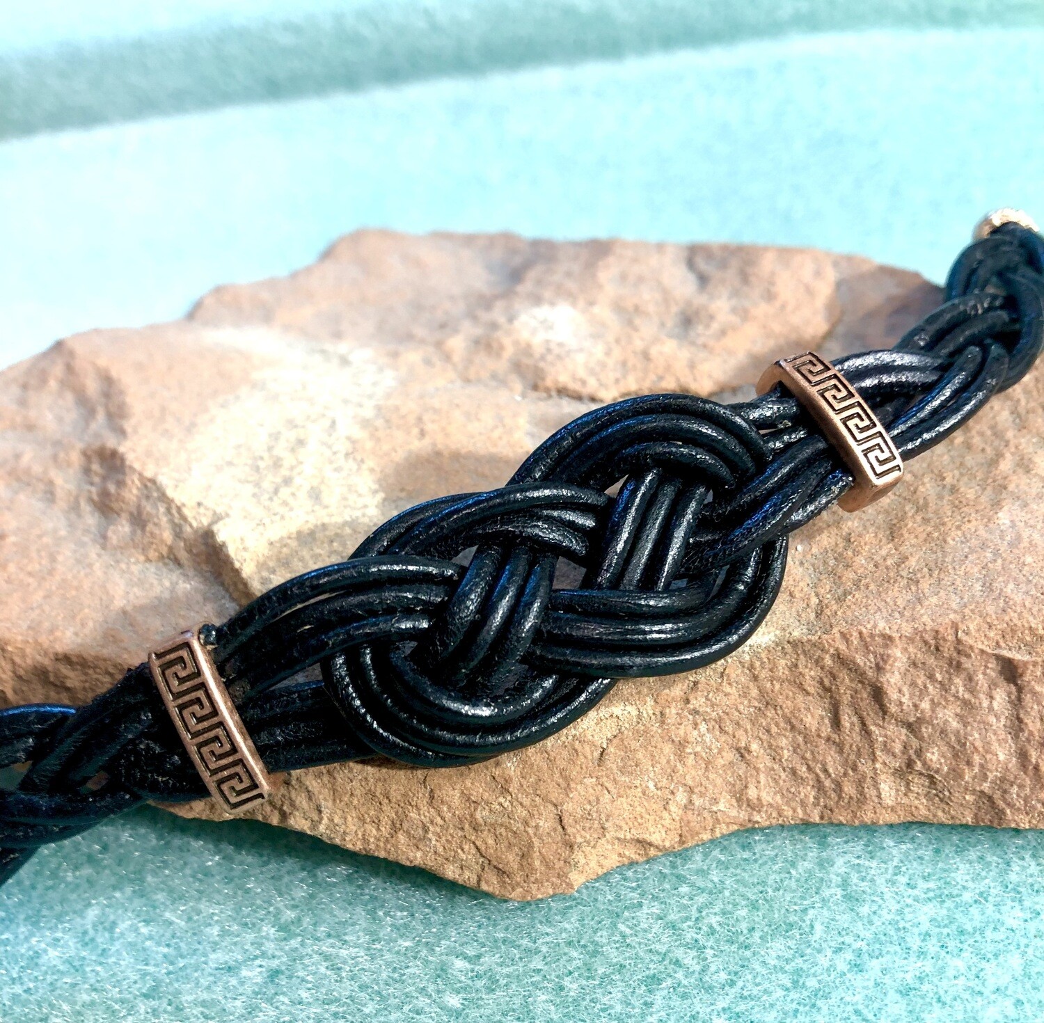 Unisex Bracelet - Black Leather Celtic Knot