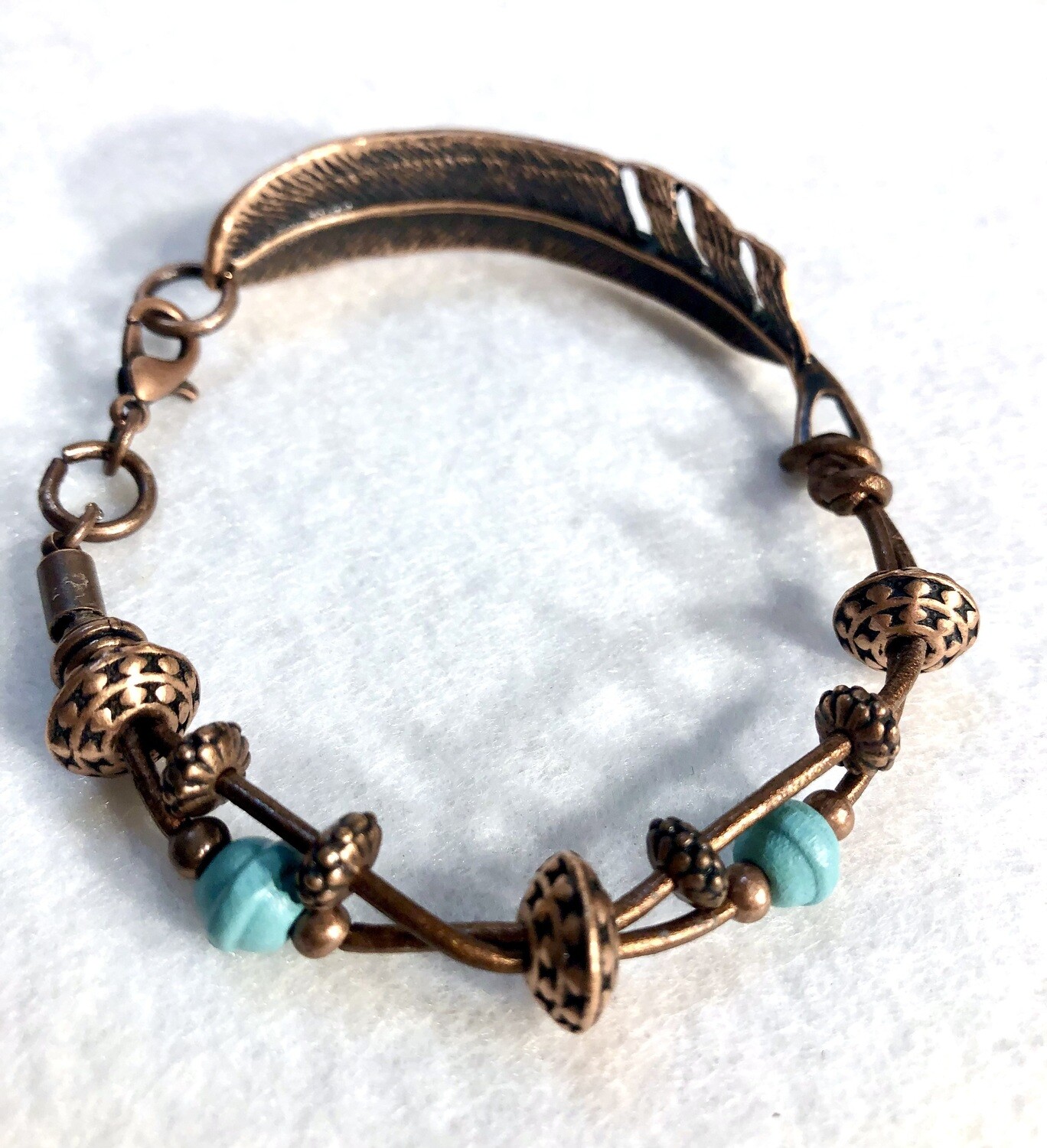 Unisex Bracelet - Copper Feather with Turquoise