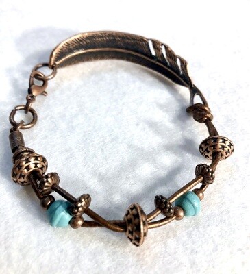 Unisex Bracelet - Copper Feather with Turquoise