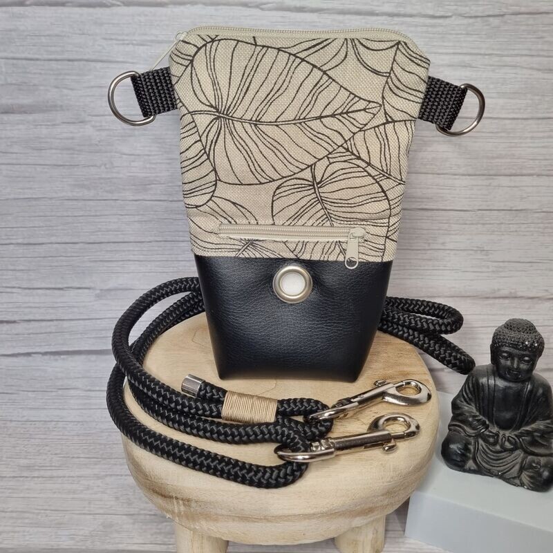 Gassi-Handy-Tasche Blätter schwarz-beige