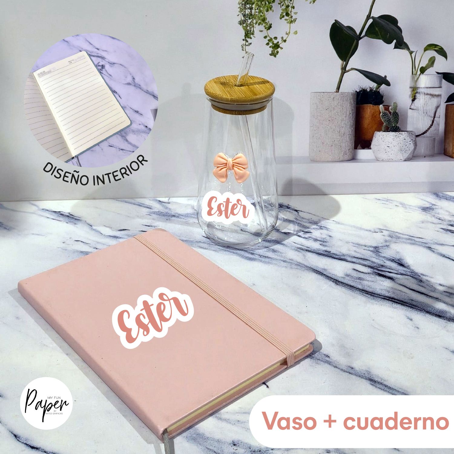 Vaso y cuaderno