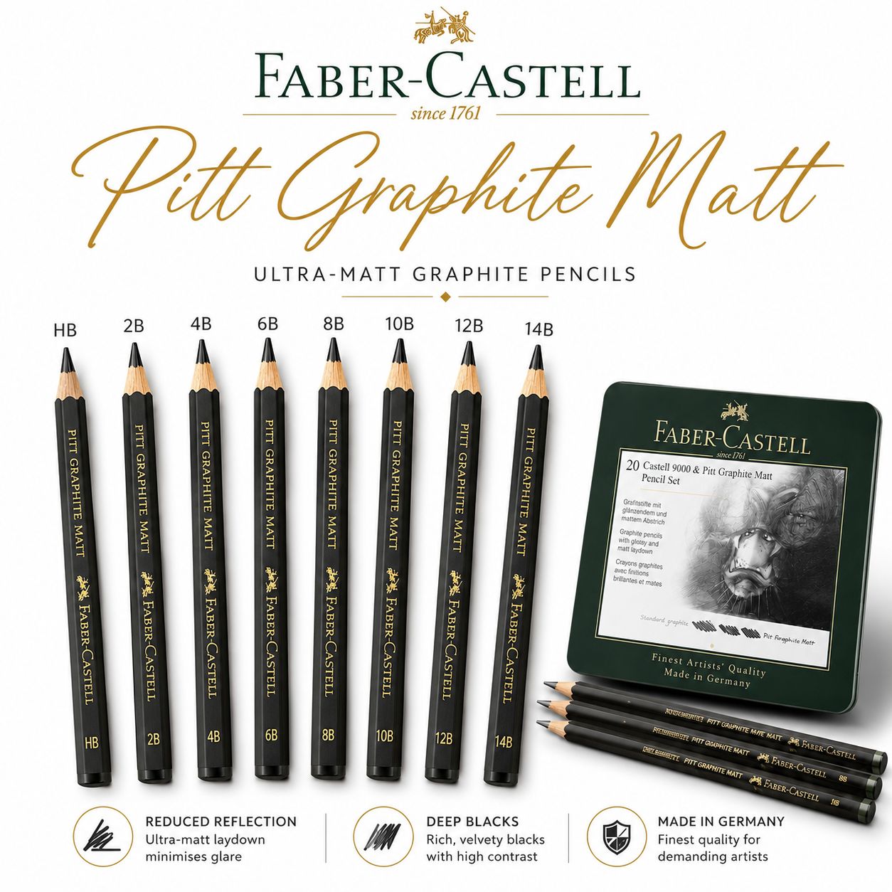 Faber Castell 9000 pencils with the Pitt Graphite Matt, Pencil Set