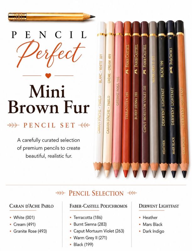 Mini Pencil Set Brown Fur -