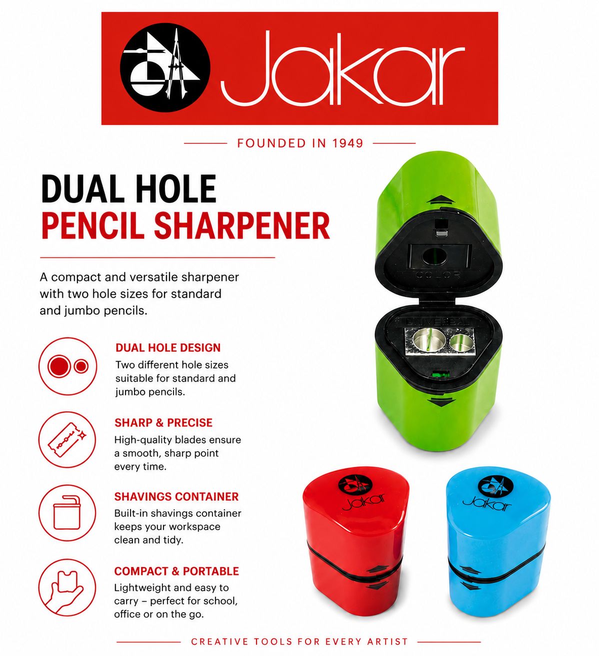 Jakar Pencil Sharpener – For Coloured &amp; Graphite Pencils