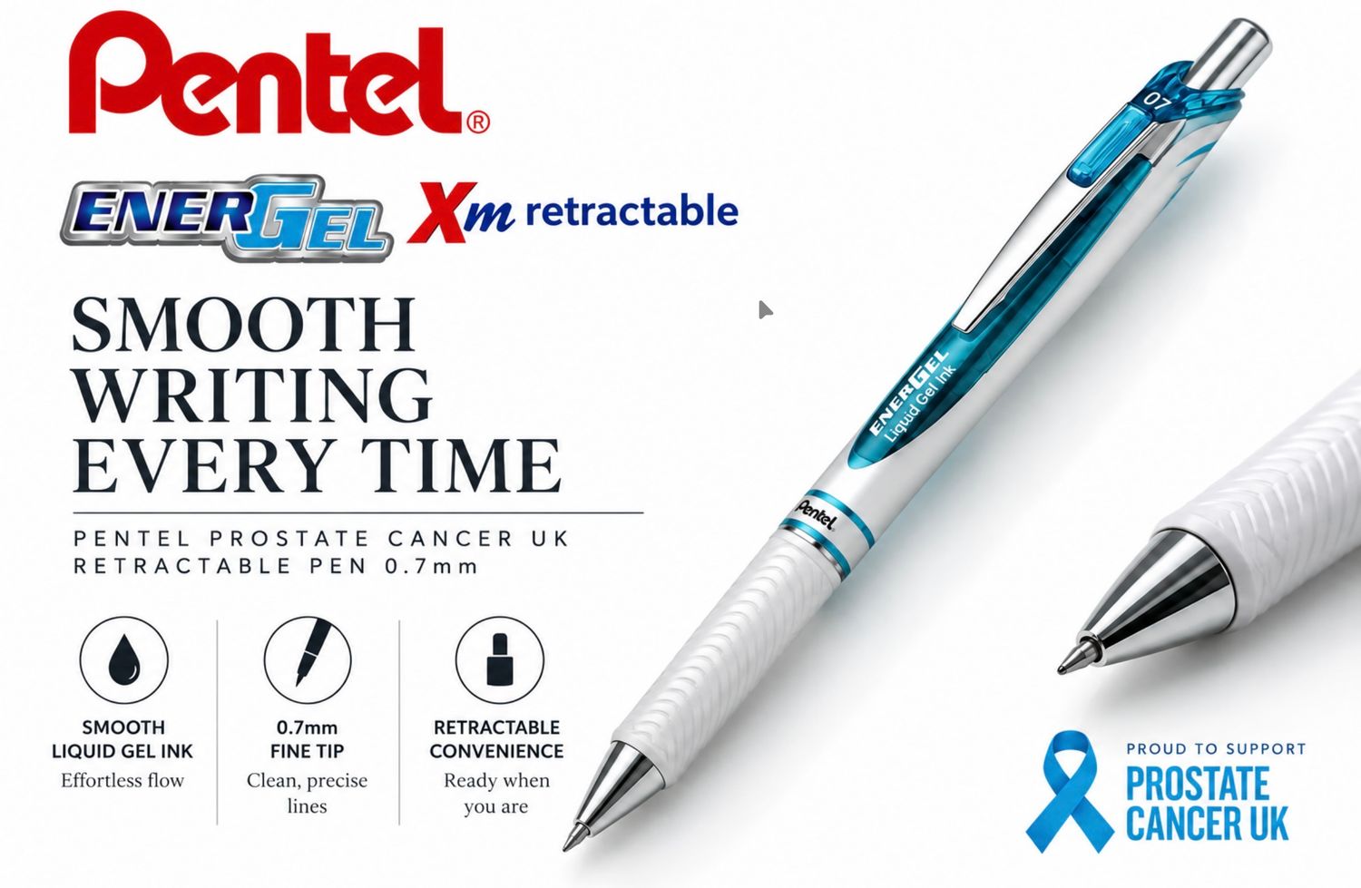 Pentel EnerGel Pink Breast Cancer Now Retractable Gel Pen 0.7m