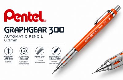 Pentel GraphGear 300 Automatic Pencil – Orange 0.3mm