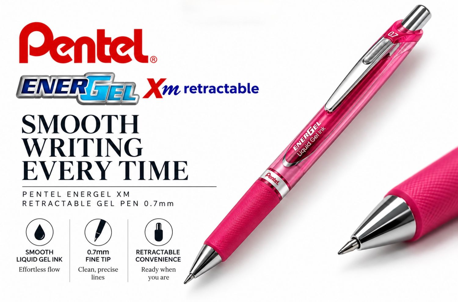Pentel EnerGel Pink Breast Cancer Now Retractable Gel Pen 0.7m