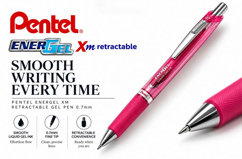 Pentel EnerGel Pink Breast Cancer Now Retractable Gel Pen 0.7m