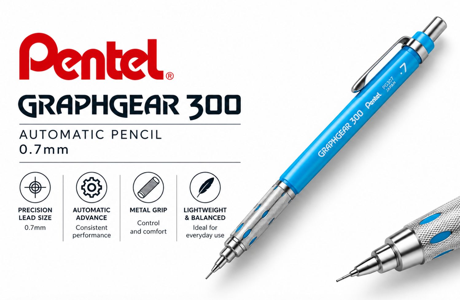 Pentel GraphGear 300 Automatic Pencil – Blue 0.7mm