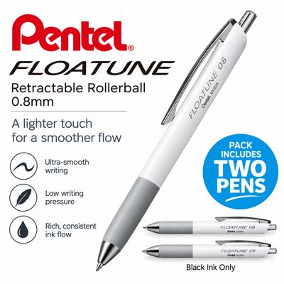 Pentel Floatune Retractable Rollerball Pen 0.8mm – Pack of 2