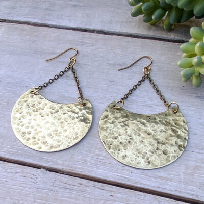 Brass crescent moon earrings - Large