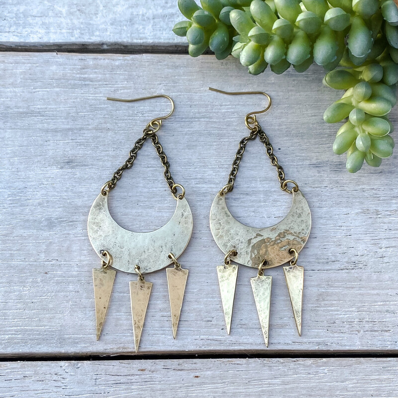 Brass crescent moon dangle earrings