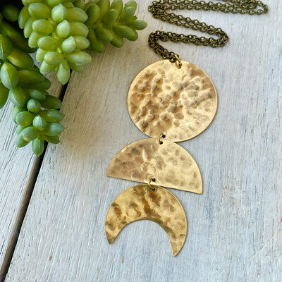 Brass moon phase necklace - Large