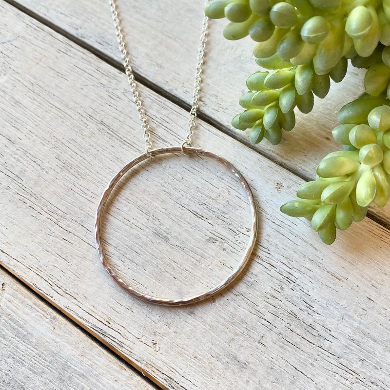 Sterling silver hoop necklace - Hammered - Large - 50mm
