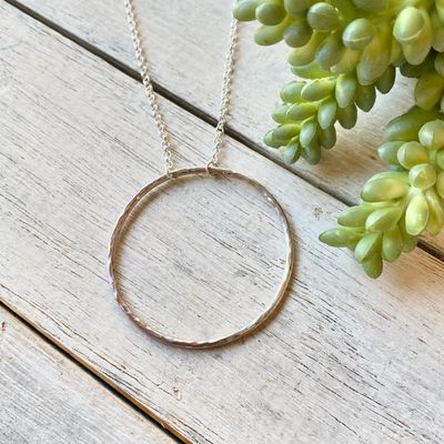 Sterling silver hoop necklace - Hammered - Large - 50mm