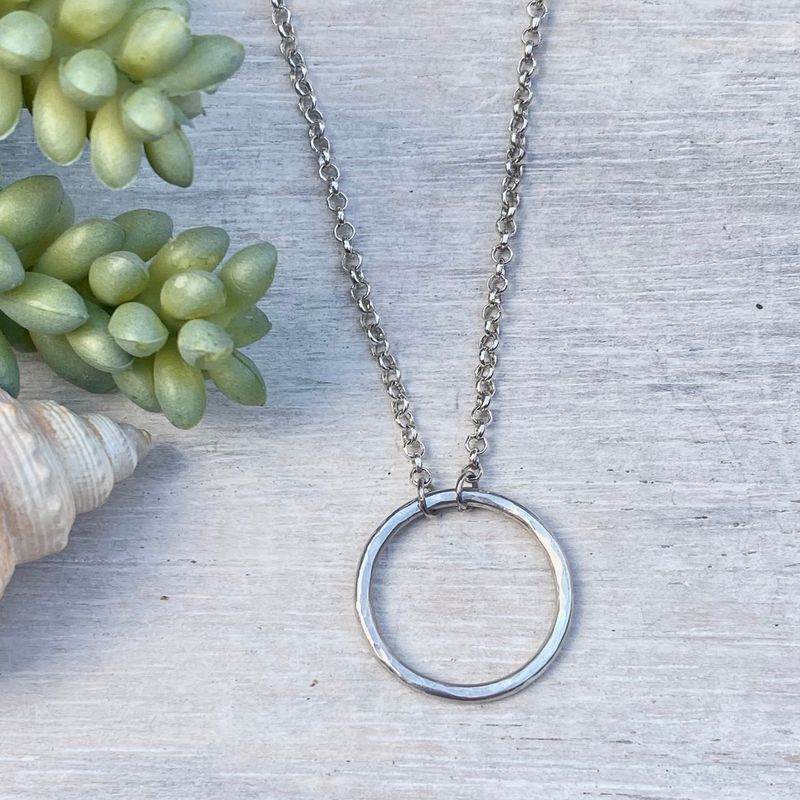 Sterling silver hoop necklace - Hammered - Small - 22mm