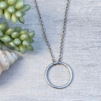 Sterling silver hoop necklace - Hammered - Small - 22mm