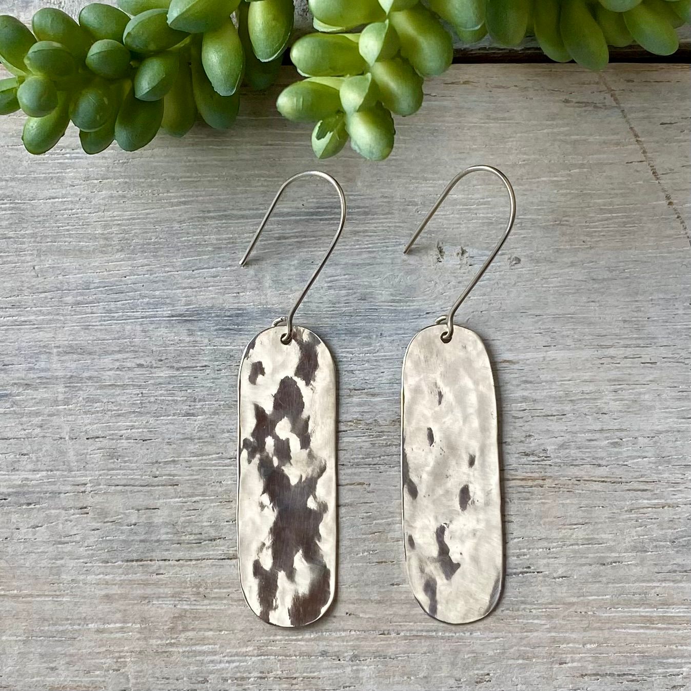 Sterling Silver Oblong dangle earrings - Hammered