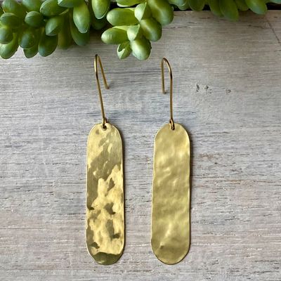 Brass Oblong dangle earrings - Hammered
