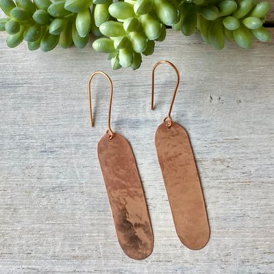 Copper Oblong dangle earrings - Hammered