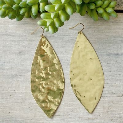 Brass marquise dangle earrings - Hammered