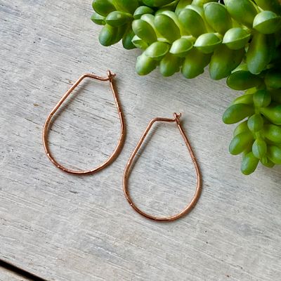 Copper teardrop hoop earrings - Small