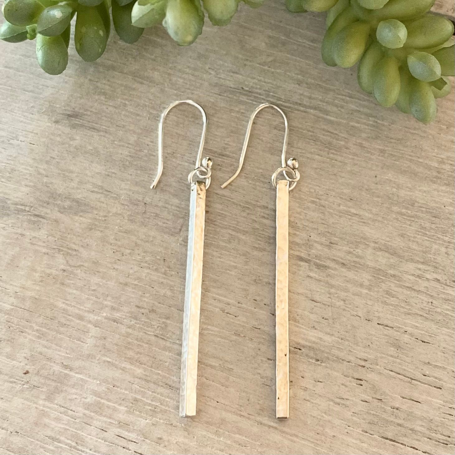 Sterling silver slim rectangle drop earrings
